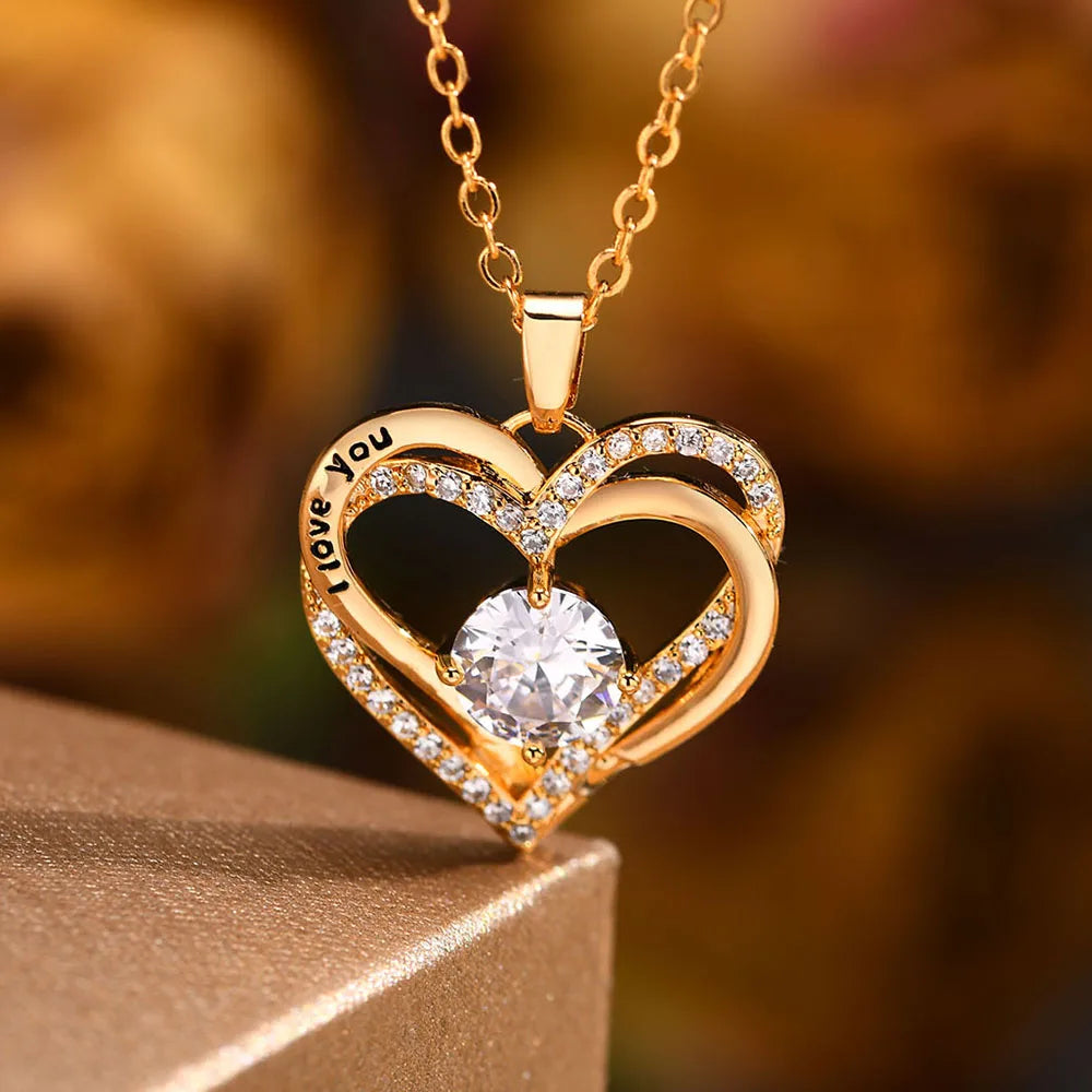 "I Love You" Crystal Heart Pendant Necklace