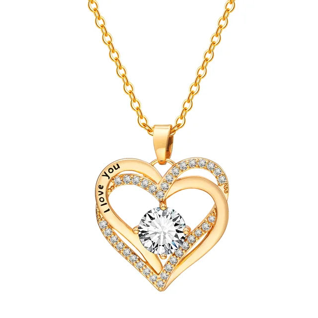 "I Love You"  Crystal Heart Pendant Necklace